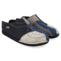 Haflinger Slipper Puzzle in Blau (Mittelblau) aus Filz mit stylischen Nähten  und Filzsohle Seitenansicht