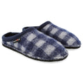 Haflinger Pantoffel Plaid in Weiss Blau (Ocean) aus Schurwolle im Schachmuster mit Filzsohle Seitenansicht