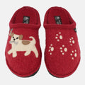 Haflinger Pantoffel Fido Rot (Paprika) aus Schurwolle mit Hundeapplikation und Filzsohle Vogelperspektive
