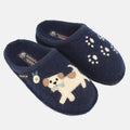 Haflinger Pantoffel Fido Blau (Mittelblau) aus Schurwolle mit Hundeapplikation und Filzsohle Seitenansicht 
