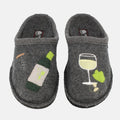 Haflinger Pantoffel Wine Time Grau (Anthrazit) aus Schurwolle mit Weinapplikation und Filzsohle Vogelperspektive