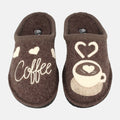 Haflinger Pantoffel Coffee Time Braun (Braunmeliert) aus Schurwolle mit Kaffeeapplikation und Filzsohle Vogelperspektive