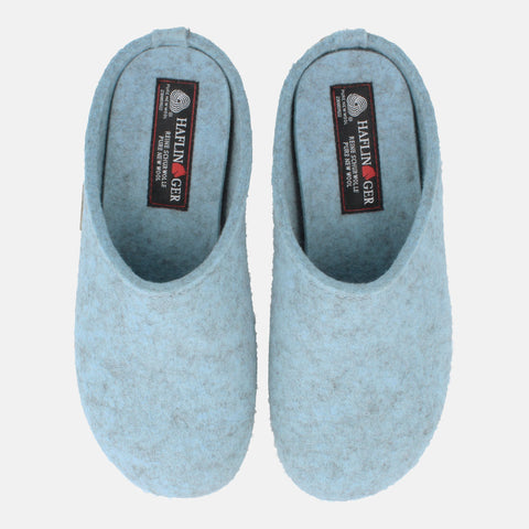 Haflinger Pantoffel Fundus in Hellblau (Eisblau) aus Filz mit Gummisohle Vogelperspektive