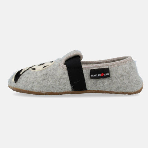 Haflinger Slipper Team in Hellgrau (Steingraumeliert) aus reiner Schurwolle mit Gummisohle Seitenansicht