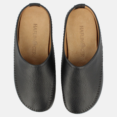 Haflinger Leder Slipper Softi in Schwarz aus Leder mit Gummisohle Vogelperspektive
