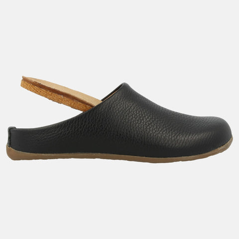 Haflinger Leder Slipper Basico in Schwarz aus Leder mit Gummisohle Seitenansicht
