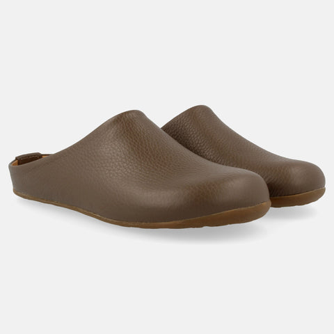 Haflinger Leder Slipper Basico in Beige (Beigemeliert Öko) aus Leder mit Gummisohle Seitenansicht