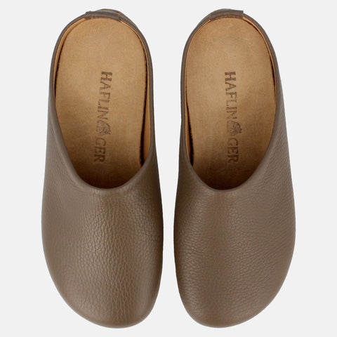 Haflinger Leder Slipper Basico in Beige (Beigemeliert Öko) aus Leder mit Gummisohle Vogelperspektive