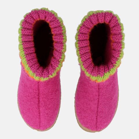 Haflinger Fidelius Jona in Pink (Inka) aus Walkstoff mit rutschfester Gummisohle Vogelperspektive