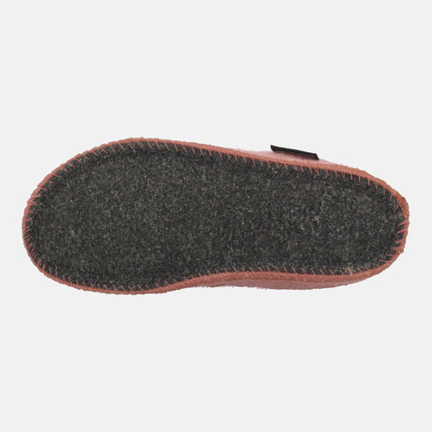 Haflinger Pantoffel Striped in Pink (Rouge) aus Walkstoff mit Filzsohle Sohlenansicht