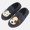 Haflinger Slipper Pets in Blau (Kapitän) aus reiner Schurwolle mit Filzsohle Seitenansicht