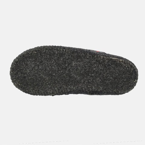 Haflinger Slipper Pets in Blau (Kapitän) aus reiner Schurwolle mit Filzsohle Sohlenansicht