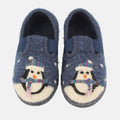 Haflinger Slipper Pinguin in Blau (Jeans) aus reiner Schurwolle mit Filzsohle Vogelperspektive