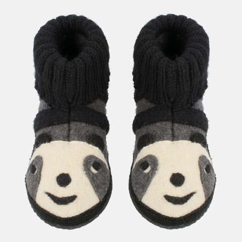 Haflinger Hüttenschuh Panda Grau (Anthrazit) aus Walkstoff mit Pandakopfmuster Vogelperspektive