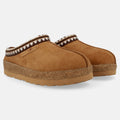 Haflinger Lammfellclog Lakota in Braun (Chestnut) aus Lammfell mit stylischer Borte und EVA-Sohlen Seitenansicht