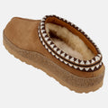 Haflinger Lammfellclog Lakota in Braun (Chestnut) aus Lammfell mit stylischer Borte und EVA-Sohlen Seitenansicht