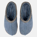 Haflinger Lammfellclog Lakota in Blau (Flint Stone) aus Lammfell mit stylischer Borte und EVA-Sohlen Vogelperspektive