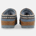 Haflinger Lammfellclog Lakota in Blau (Flint Stone) aus Lammfell mit stylischer Borte und EVA-Sohlen Hinteransicht
