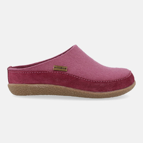 Haflinger Filzclog Skane in Rosa (Heather Rose) aus Filz mit Lederband und thermoplastische Gummisohle Seitenansicht 