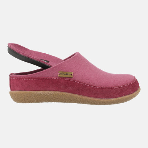 Haflinger Filzclog Skane in Rosa (Heather Rose) aus Filz mit Lederband und thermoplastische Gummisohle Seitenansicht 