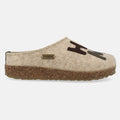 Haflinger Filzclog Home in Beige (Beigemeliert Öko) aus FIlz mit Buchstaben-Applikation (HOME) und Gummisohle Seitenansicht