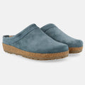 Haflinger Lederclog Malmö in Blau (Jeans) aus Leder mit weichem Fußbett perfekt für drinnen und draußen Seitenansicht