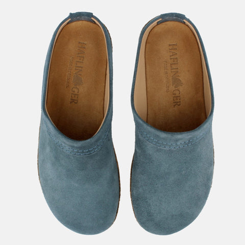 Haflinger Lederclog Malmö in Blau (Jeans) aus Leder mit weichem Fußbett perfekt für drinnen und draußen Vogelperspektive