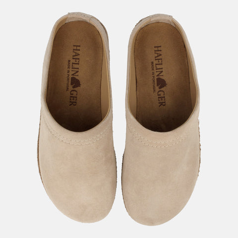 Haflinger Lederclog Malmö in Grau (Cappuccino) aus Leder mit weichem Fußbett perfekt für drinnen und draußen Vogelperspektive