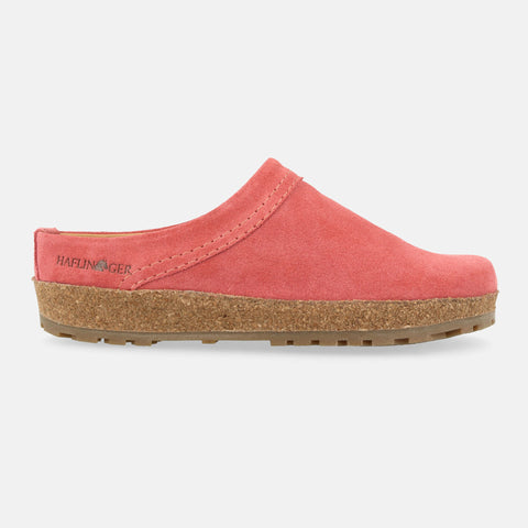 Haflinger Lederclog Malmö in Rosa (Begonia) aus Leder mit weichem Fußbett perfekt für drinnen und draußen Seitenansicht