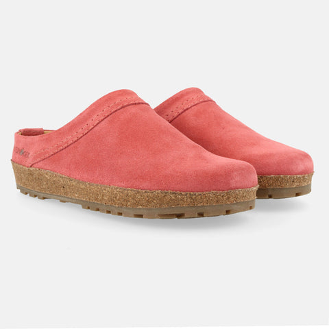 Haflinger Lederclog Malmö in Rosa (Begonia) aus Leder mit weichem Fußbett perfekt für drinnen und draußen Seitenansicht