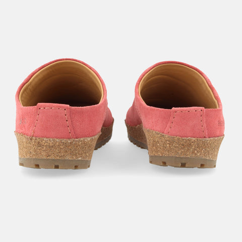 Haflinger Lederclog Malmö in Rosa (Begonia) aus Leder mit weichem Fußbett perfekt für drinnen und draußen Hinteransicht