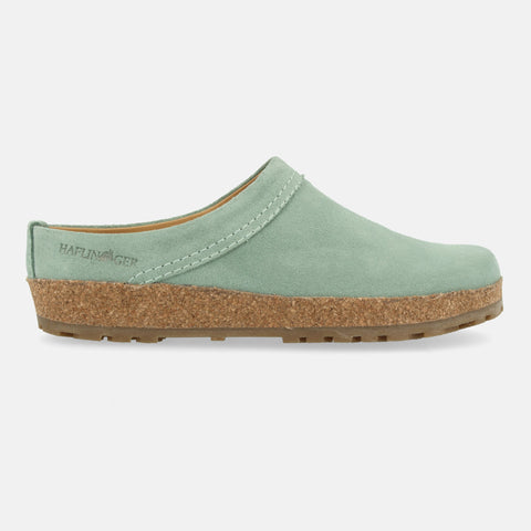 Haflinger Lederclog Malmö in Hellblau (Mint) aus Leder mit weichem Fußbett perfekt für drinnen und draußen Seitenansicht