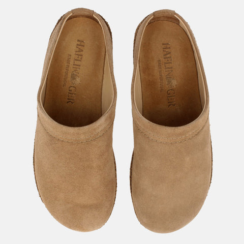 Haflinger Lederclog Malmö in Beige aus Leder mit weichem Fußbett perfekt für drinnen und draußen Vogelperspektive