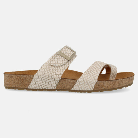 Haflinger Sandale Juno in Beige (Sand) aus Leder mit Korkfußbett und verstellbarer Schnalle Seitenansicht