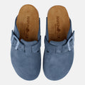 Haflinger Clog Porto in Blau (Jeans) aus Leder mit Korkfußbett und verstellbarer Schnalle Vogelperspektive