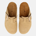 Haflinger Clog Porto in Beige (Cappuccino) aus Leder mit Korkfußbett und verstellbarer Schnalle Vogelperspektive