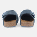 Haflinger Clog Faro Blau (Jeans) aus Leder mit Korkfußbett und verstellbaren Schnallen Hinteransicht