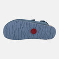 Haflinger Clog Faro Blau (Jeans) aus Leder mit Korkfußbett und verstellbaren Schnallen Sohlenansicht