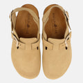 Haflinger Clog Faro Beige (Cappuccino) aus Leder mit Korkfußbett und verstellbaren Schnallen Vogelperspektive