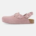 Haflinger Clog Faro Rosa aus Leder mit Korkfußbett und verstellbaren Schnallen Seitenansicht