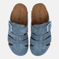 Haflinger Clog Lisboa in Blau (Jeans) aus Leder mit Korkfußbett und verstellbarer Schnalle