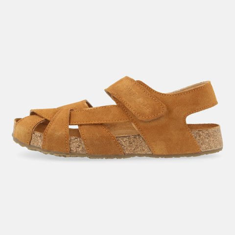 Haflinger Sandale Norma in Braun (Cognac) aus Leder mit Klettverschluss Seitenansicht