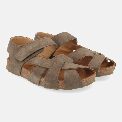 Haflinger Sandale Norma in Braun (Taupe) aus Leder mit Klettverschluss Seitenansicht