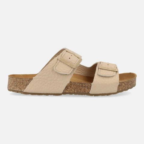 Haflinger Sandale Bonnie in Beige (Creme) aus Leder mit Korkfußbett und verstellbaren Schnallen Seitenansicht