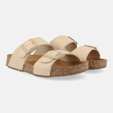 Haflinger Sandale Bonnie in Beige (Creme) aus Leder mit Korkfußbett und verstellbaren Schnallen Seitenansicht