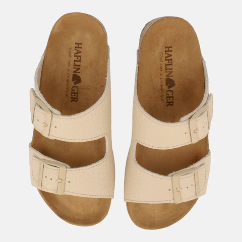 Haflinger Sandale Bonnie in Beige (Creme) aus Leder mit Korkfußbett und verstellbaren Schnallen Vogelperspektive