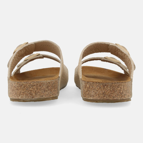Haflinger Sandale Bonnie in Beige (Creme) aus Leder mit Korkfußbett und verstellbaren Schnallen Hinteransicht