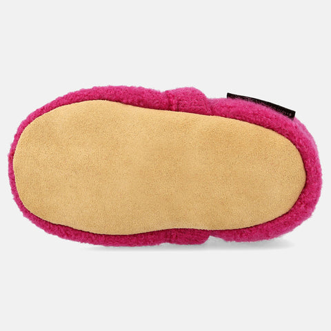 Haflinger Baby Krabbelschuh Lorenz in Pink (Inka) aus reiner Schurwolle mit Ledersohle Sohlenansicht