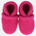 Haflinger Baby Krabbelschuh Lorenz in Pink (Inka) aus reiner Schurwolle mit Ledersohle Vogelperspektive