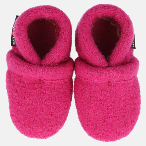 Haflinger Baby Krabbelschuh Lorenz in Pink (Inka) aus reiner Schurwolle mit Ledersohle Vogelperspektive